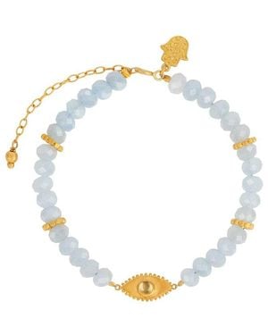 Karma and Luck Plated Aquamarine Cz Beaded Bracelet - Metallic