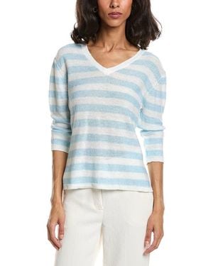 Forte Beach Stripe V-Neck Linen Jumper - Blue