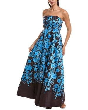 MILLY Winona Flower Strapless Maxi Dress - Blue