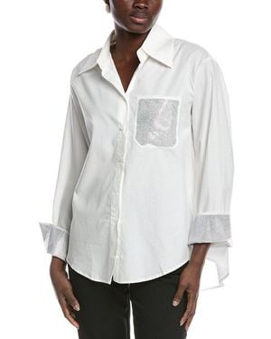 Gracia Rhinestone Pocket Shirt - White