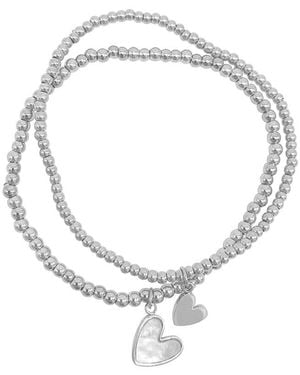 Adornia Plated Mother-Of-Pearl Heart Ball Bracelet - Metallic