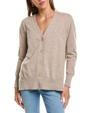 Forte Hi Low Easy Button 100% Cashmere Cardigan - Natural