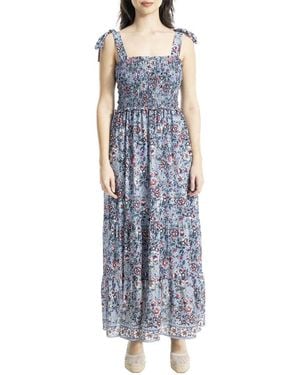 Max Studio Self Tie Smocked Bodice Maxi Dress - Blue