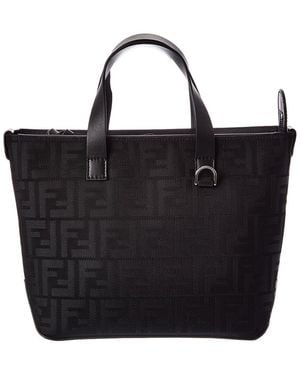 Fendi Small Ff Jacquard & Leather Shopping Tote - Black