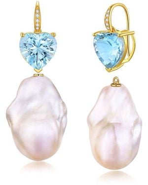 Kai Fine Jewelry 14K 9.85 Ct. Tw. Diamond & Topaz & 16-17Mm Pearl Drop Earrings - Blue
