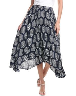Tahari Pleated Sharkbite Maxi Skirt - Blue