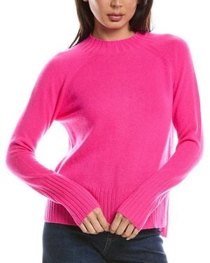 Forte Hi Low Rib Trim Funnel Neck 100% Cashmere Jumper - Pink