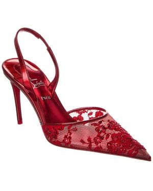 Christian Louboutin Kate Max O Sling 85 Lace & Leather Slingback Pump - Red