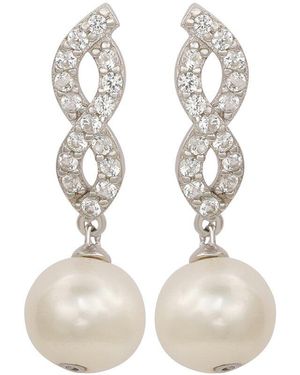 Suzy Levian Silver Created White Sapphire & 8mm Pearl Infinity Dangle Earring