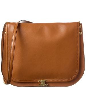 Celine Logo Leather Shoulder Bag - Brown