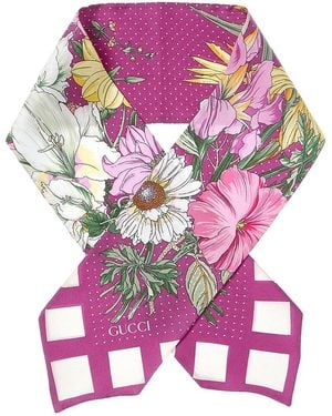 Gucci Floral Print Silk Neck Bow - Pink