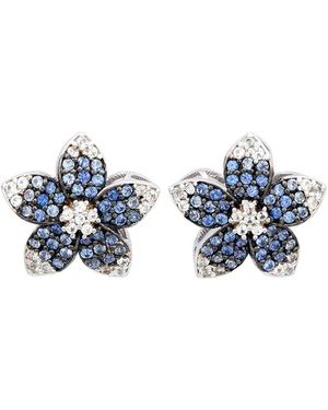 Suzy Levian 0.02 Ct. Tw. Diamond & Sapphire & Created Sapphire Flower Earrings - Blue