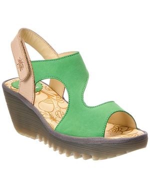Fly London Leather Wedge Sandal - Green