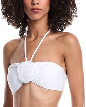 MILLY Floral Applique Halter Bikini Top - White