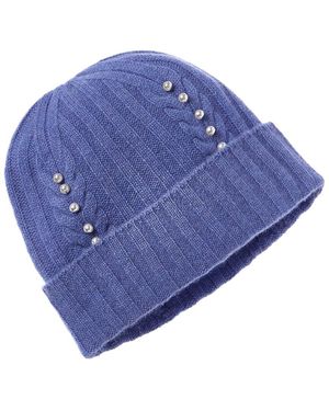 Hannah Rose Rib & Cable Pearls Cashmere Hat - Blue