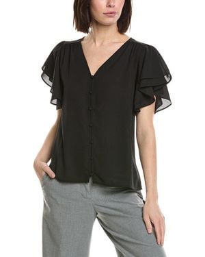 Cece Double Flutter Shirred Shoulder Blouse - Black