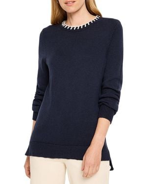 NIC+ZOE Petite Cashmere-Blend Blanket Stitch Jumper - Blue