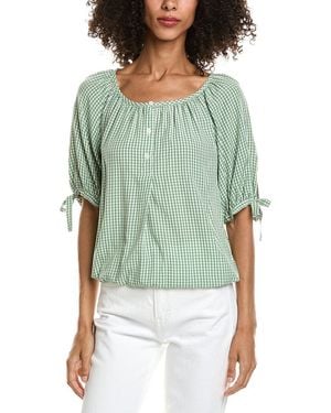 Max Studio Bubble Button Tie Sleeve Blouse - Green