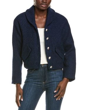 Endless Rose Boucle Tweed Buttoned Wool-Blend Bomber Jacket - Blue