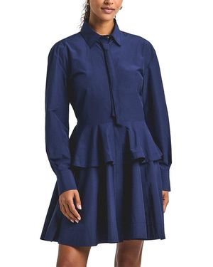 10 Crosby Derek Lam Azuren Cotton Poly Peplum Shirt Dress With Tie - Blue