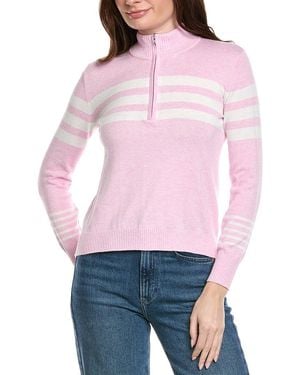 Hannah Rose Stripe 1/2-Zip Cashmere-Blend Pullover - Pink
