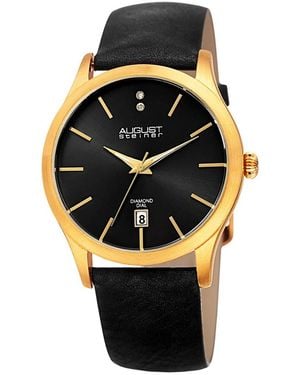 August Steiner Leather Diamond Watch - Black