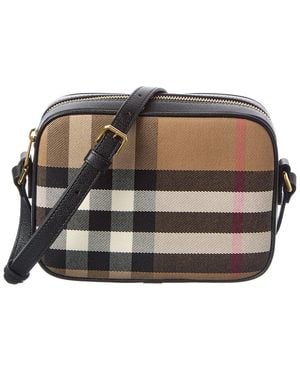 Burberry Small Check Canvas & Leather Camera Bag - Black