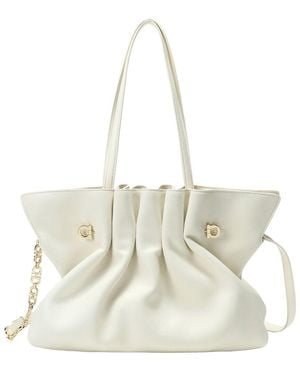 Tiffany & Fred Paris Soft Pleated Leather Shoulder Tote - Natural