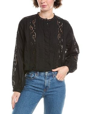 Madewell Lace-Inset Pintucked Button-Up Top - Black