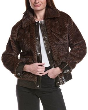 Avec Les Filles Faux Fur Trucker Jacket - Brown