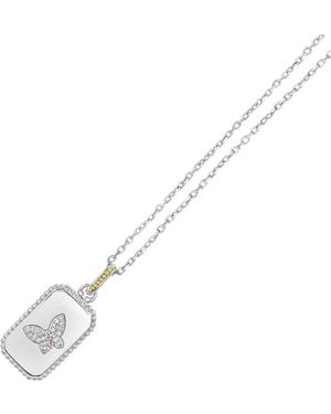 Phillip Gavriel 18K Over 0.10 Ct. Tw. Diamond & Tourmaline Butterfly Medallion Tag Necklace - Metallic