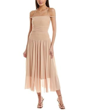 Avantlook Ruched Mesh Midi Dress - Natural