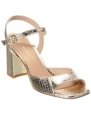 Stuart Weitzman Tia 75 Block Snake-Embossed Leather Sandal - Metallic