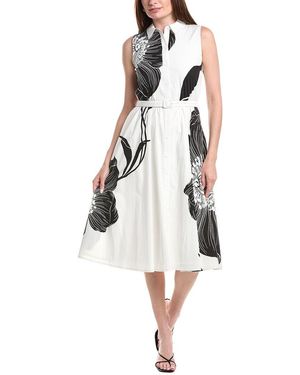 Tahari Split Neck Fit & Flare Dress - White