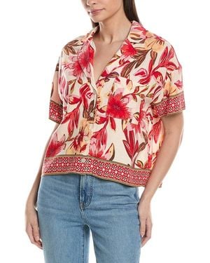 Ellen Tracy Linen-Blend Camp Shirt - Red