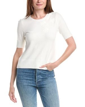 Tahari Floral Applique Jumper - White