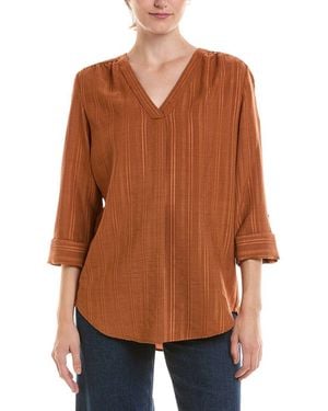 Jones New York Roll Tab Pleat Front Woven Top - Brown