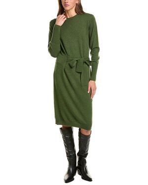 Forte Waist Tie Crewneck Wool & Cashmere-Blend Sweaterdress - Green