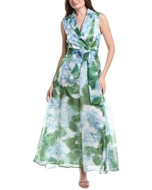 Julia Jordan Printed Glow Organza Maxi Dress - Green