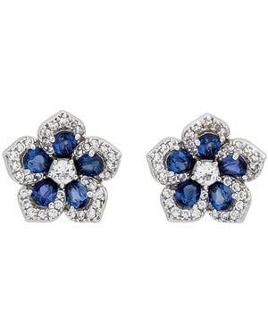 Suzy Levian Flower 0.02 Ct. Tw. Diamond & Sapphire Stud Earrings - Blue