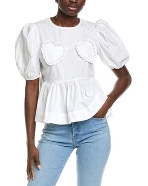 English Factory Heart Peplum Top - White