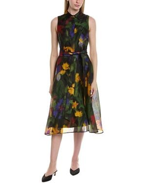 Teri Jon Sleeveless Silk & Linen-Blend Midi Dress - Green