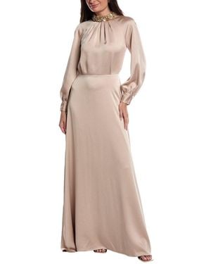 Teri Jon Crepe Satin Gown - Natural