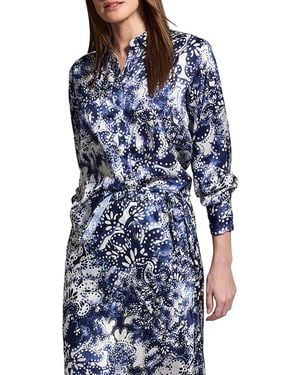 NIC+ZOE Twilight Blooms Stretch Silk-Blend Shirt - Blue