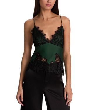 Alice + Olivia Claudia V Neck Lace Slip Top - Black