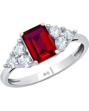 MaxColor 10K 1.00 Ct. Tw. Lab-Grown Ruby Halo Ring - White