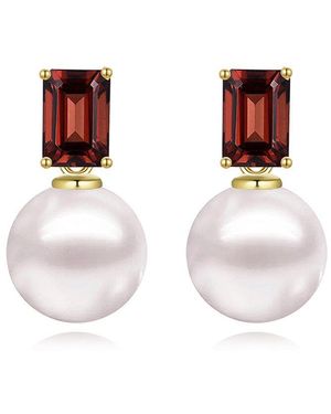 Kai Fine Jewelry 14K 1.60 Ct. Tw. Garnet & 8-9Mm Pearl Drop Earrings - White