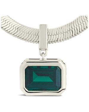 Sterling Forever Emerald Cz Calder & Herringbone Pendant Necklace - Blue