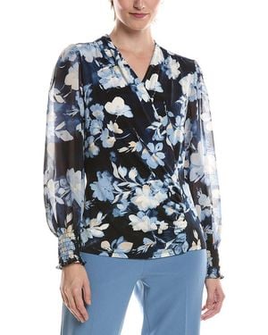 Anne Klein Mixed Media Faux Wrap Top - Blue
