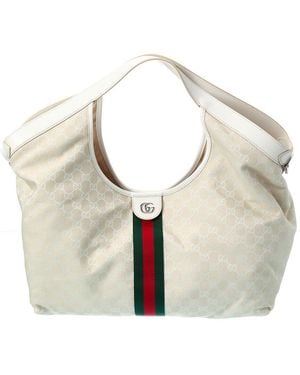 Gucci Giglio Large Gg Canvas & Leather Tote - Natural